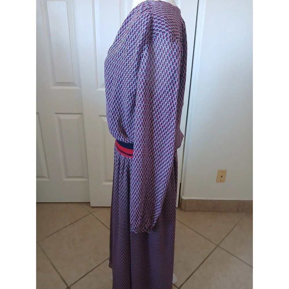 Tory Burch Women’s Mido Dress Blue Red Geometric Silk 12 Midi Career Designer - Picture 7 of 16